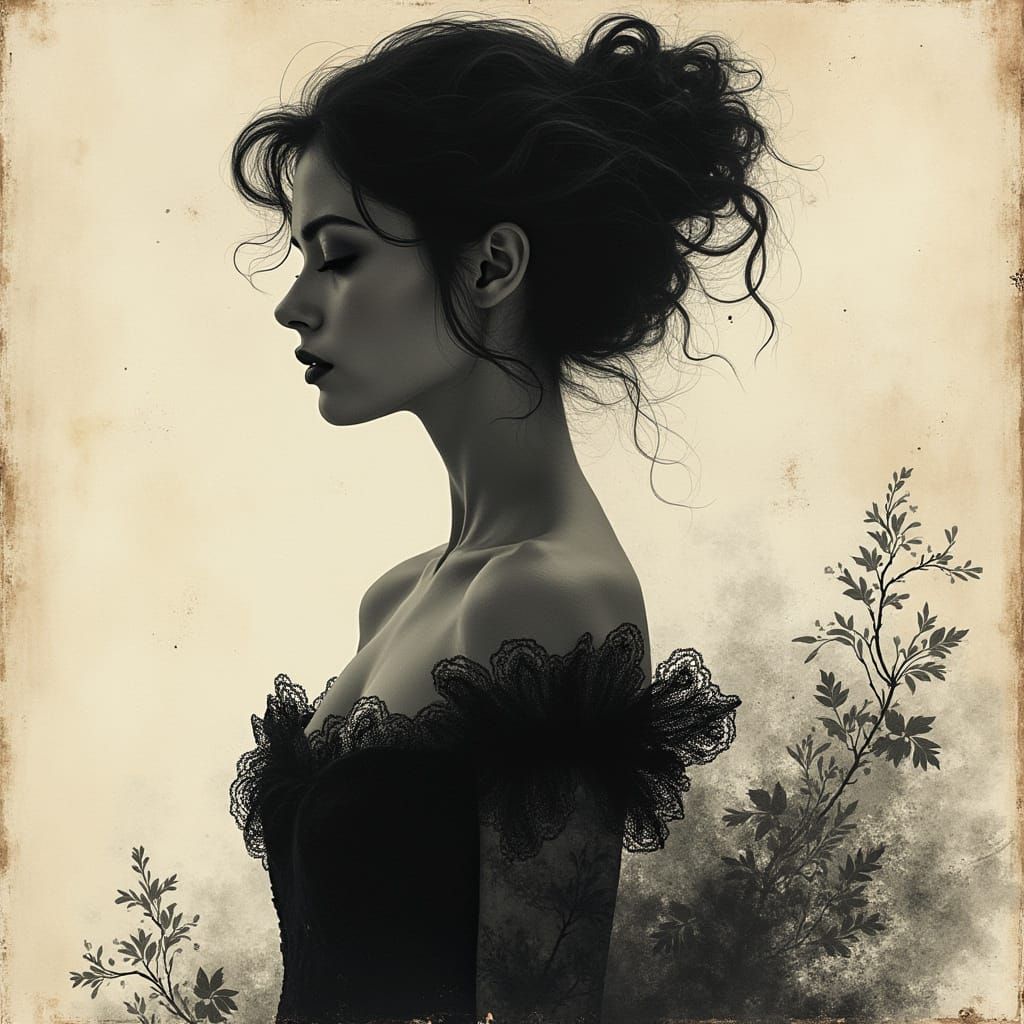Baroque Charcoal Silhouette Woman in a Romantic Setting