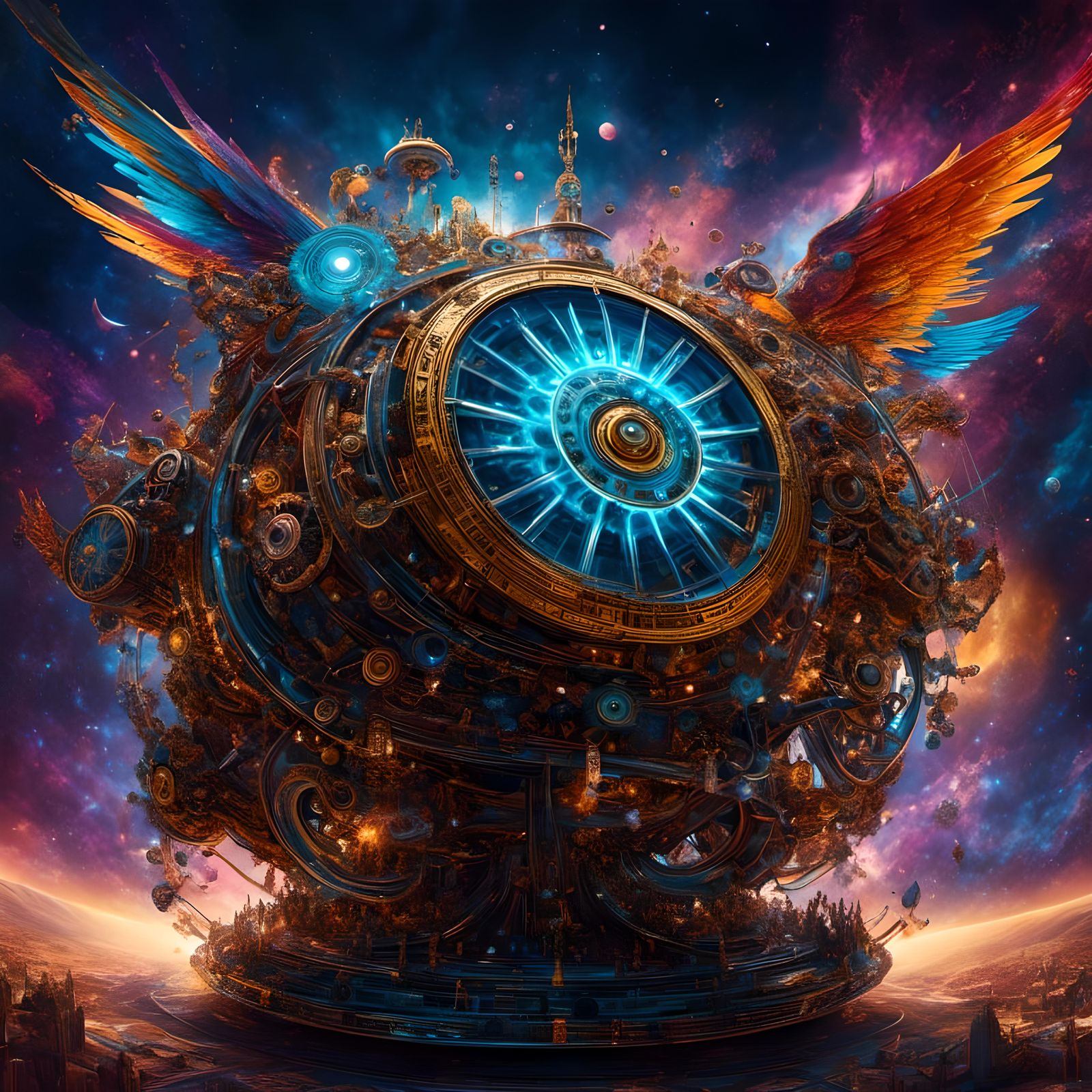 Celestialpunk Vision of Sacred Geometry in Cosmic Art