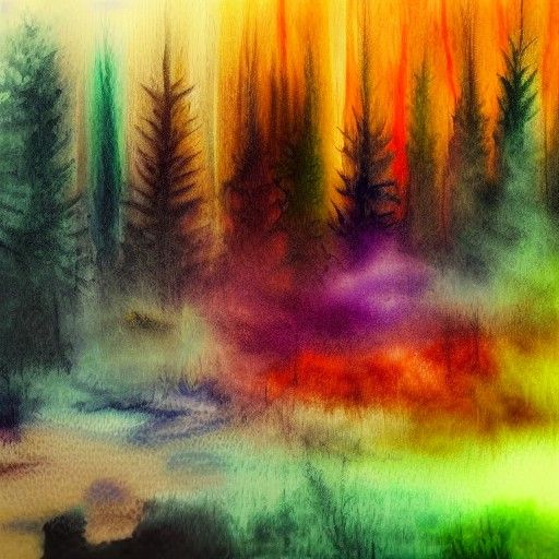 Radiant Animals in Foggy Pastel Watercolor Forest
