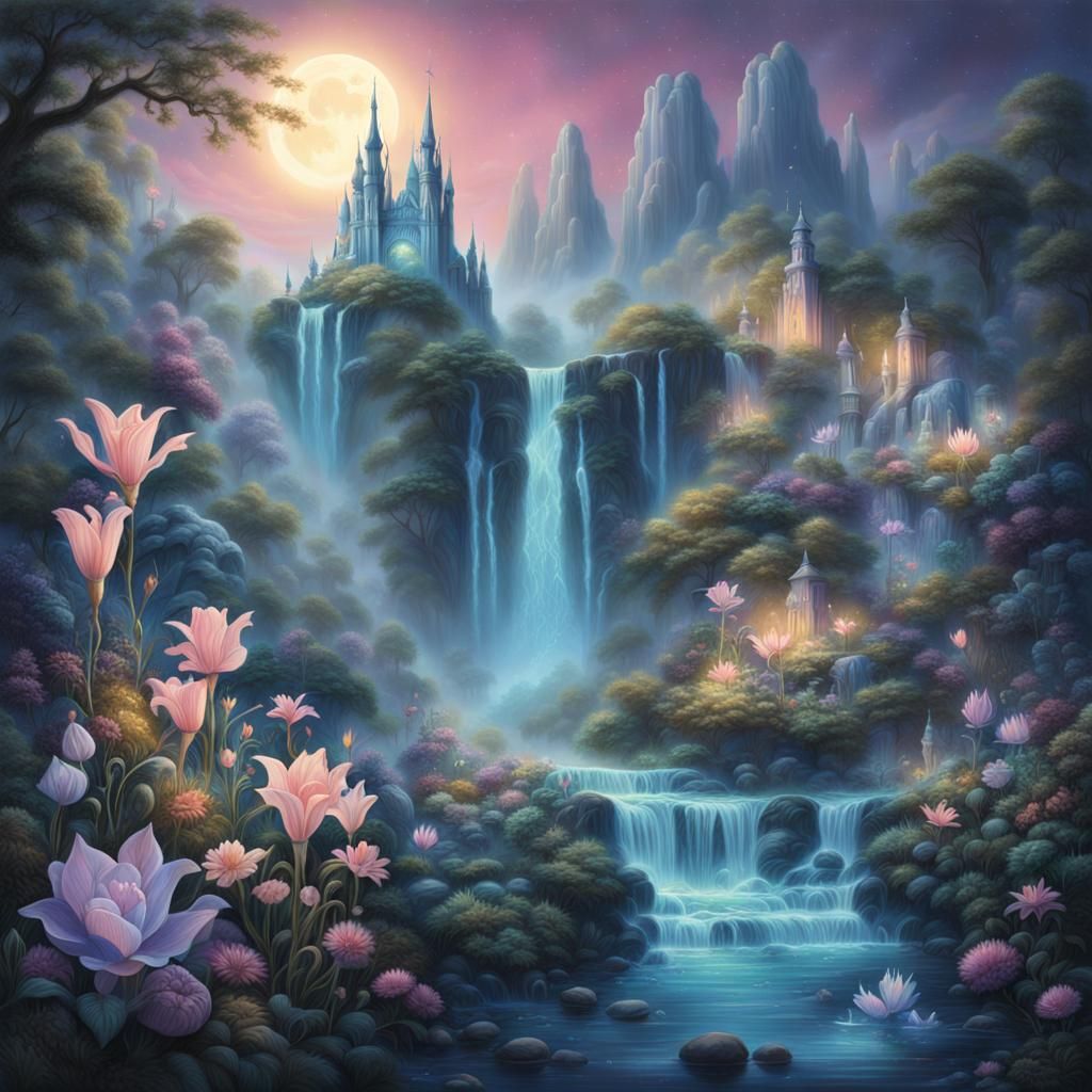 Ethereal Realm: Celestial Beings in a Fantasy Landscape