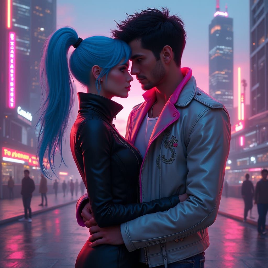 Synthwave-Inspired Futuristic Couple in Love
