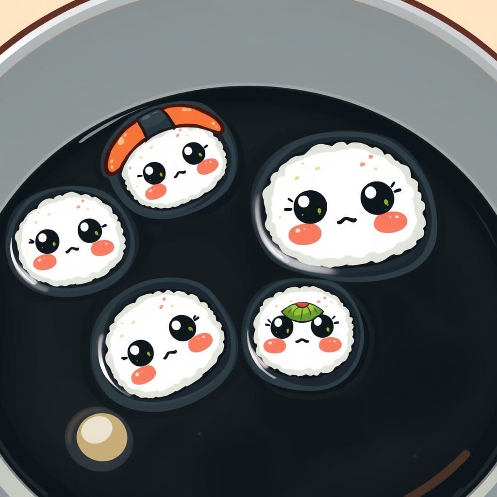 Adorable Kawaii Sushi Rolls in Soy Sauce