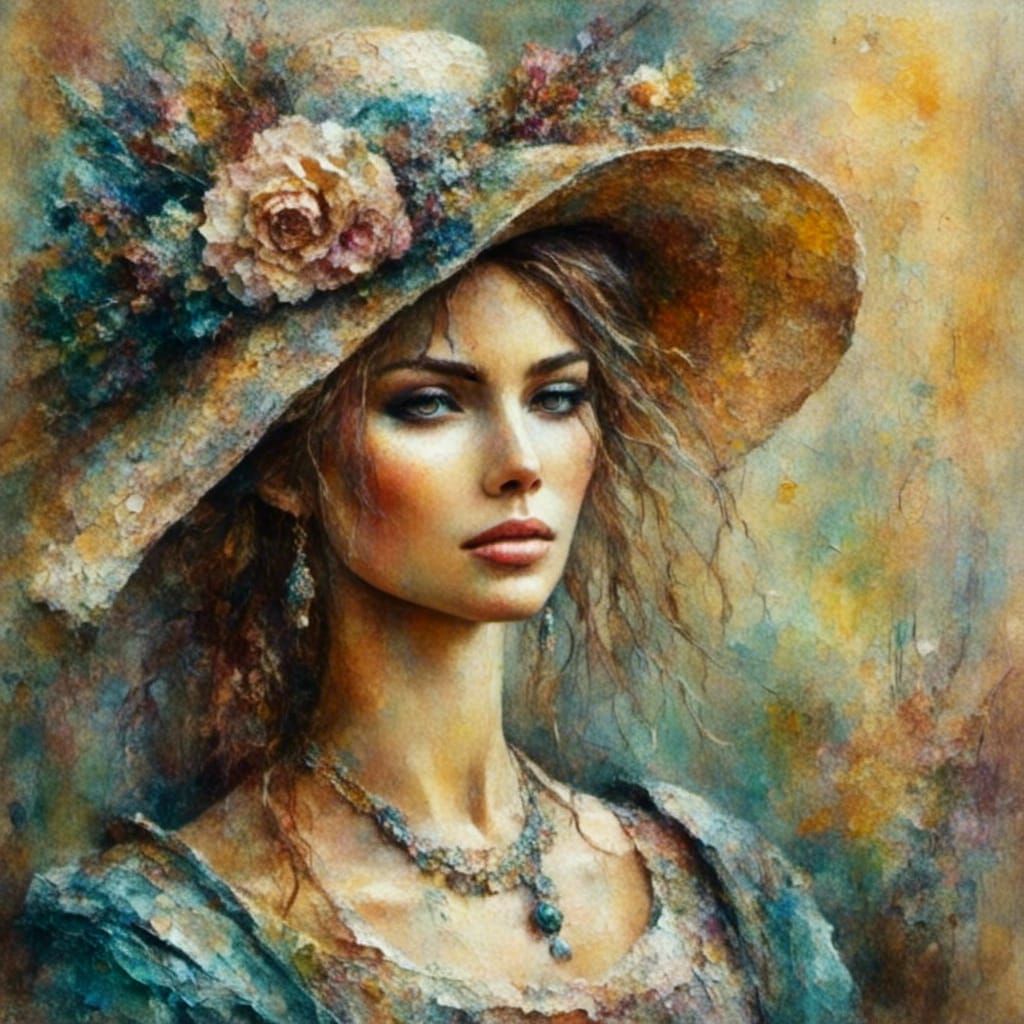 Art Nouveau Woman in Oil Paints