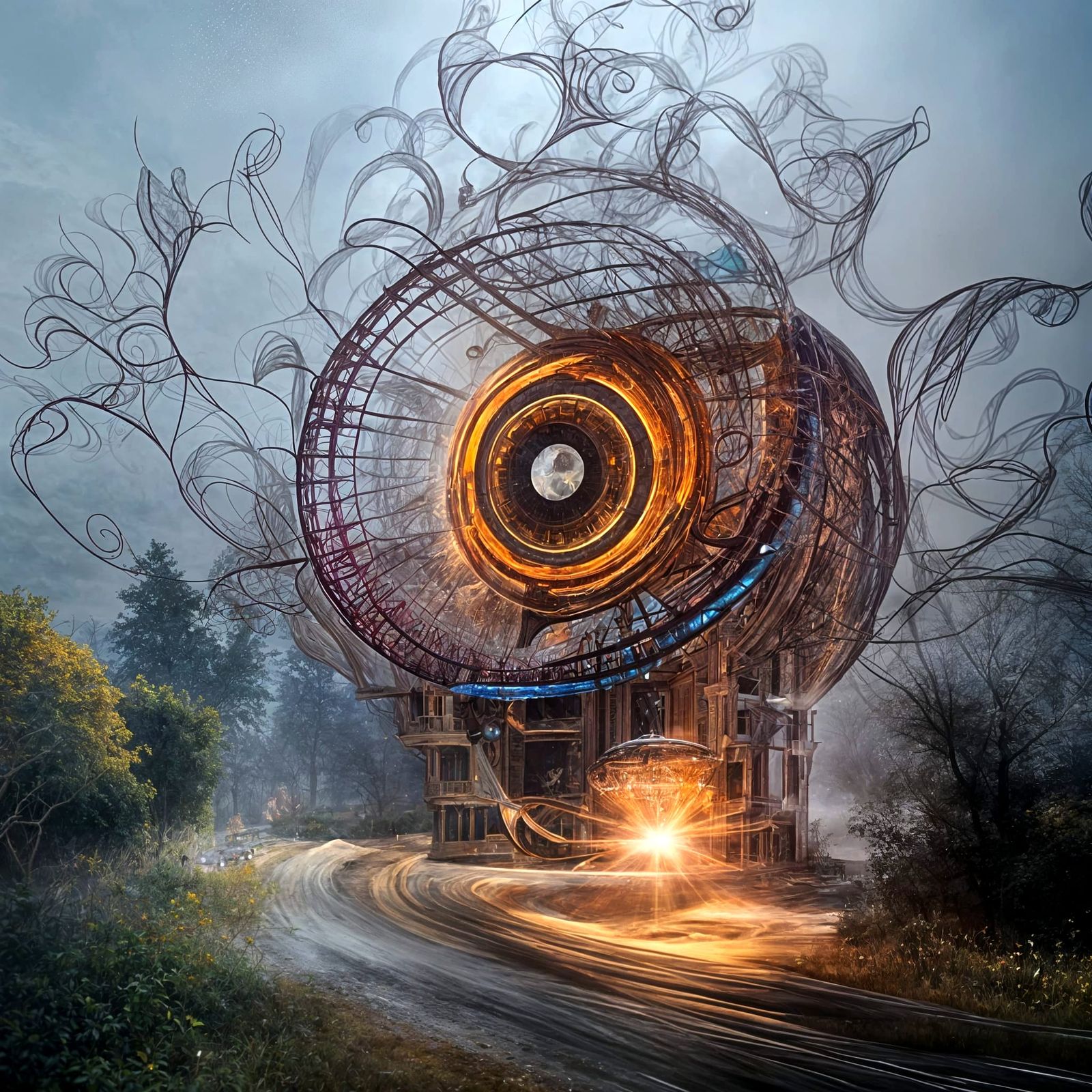 Magical Racing Cars in Surreal 3D Landscape