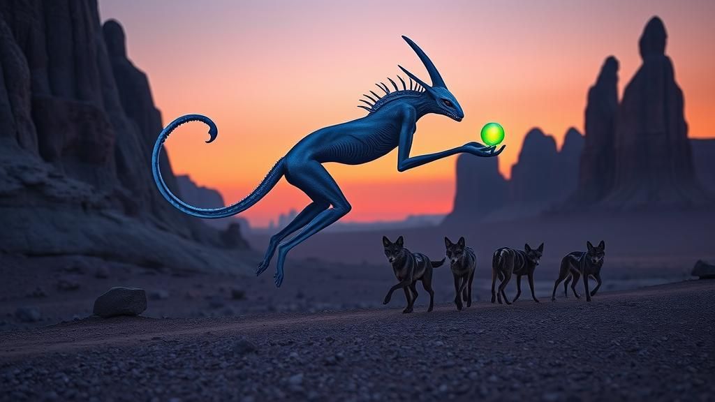 Alien Jackal Strides Across Surreal Wyoming Landscape