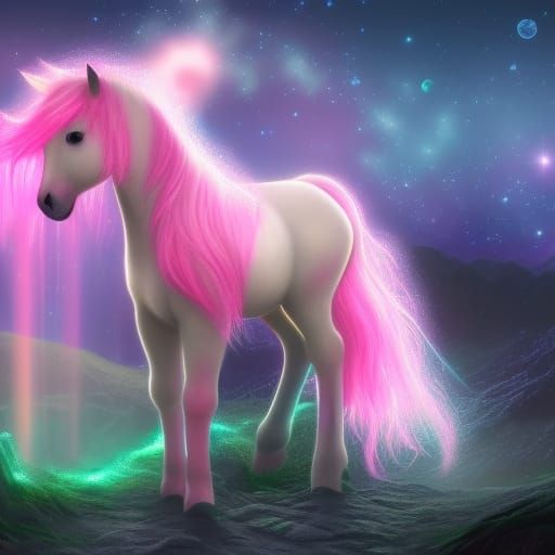 Cute Foal with Glowing Stars and Galaxy Hair