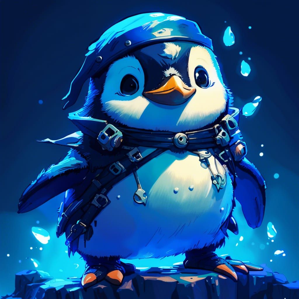 adorable cute baby pirate penguin pirate on bioluminescent b...