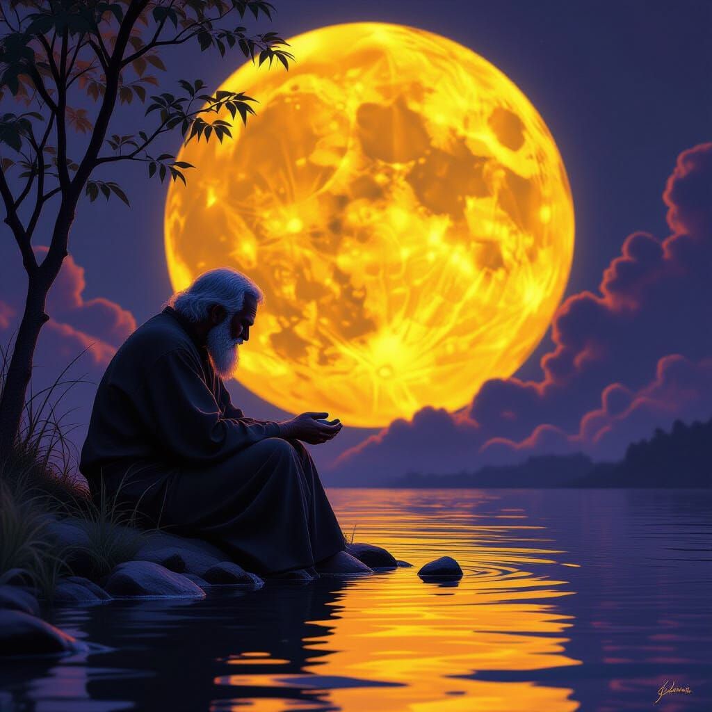 Old Man by Water in Dark Fantasy Concept Art