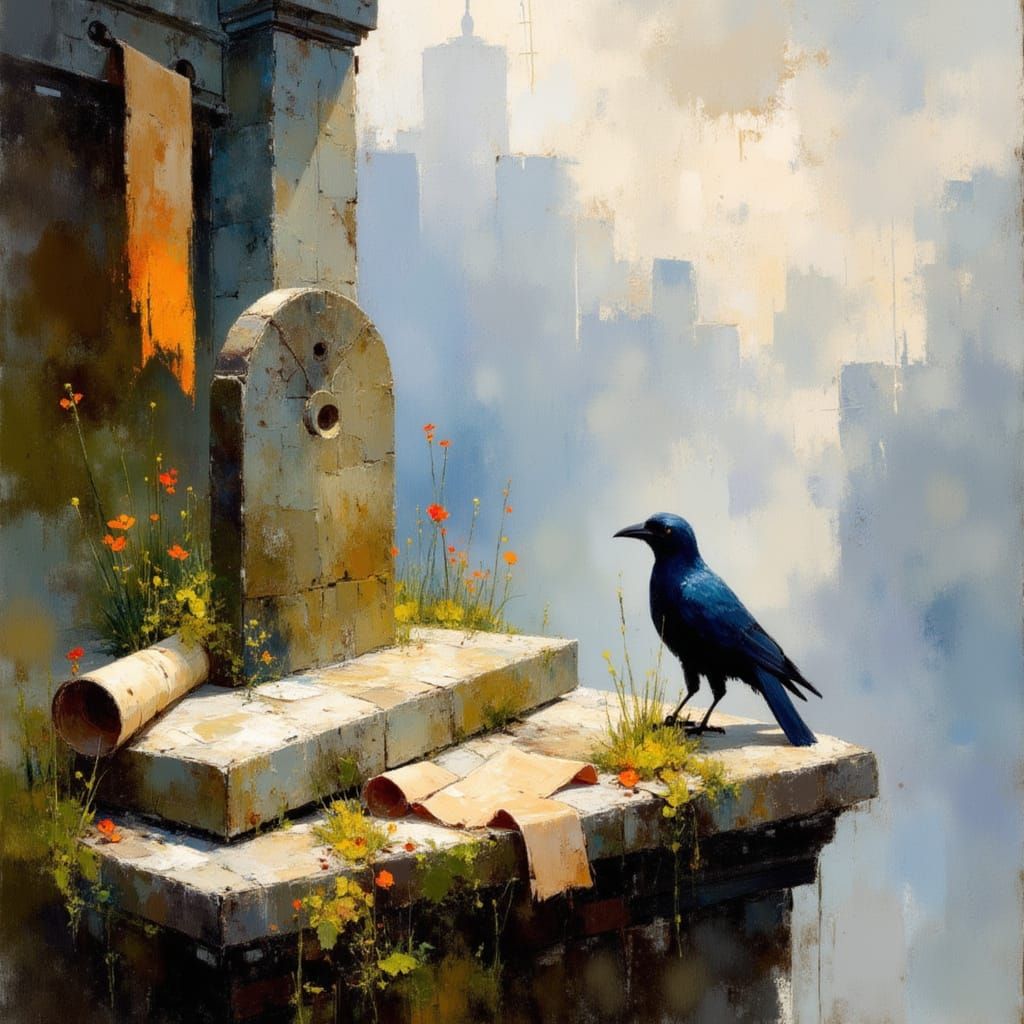 <lora:Earth and impression:1.0> A grave covered in lichen and surrounded by shattered astrolabes and weathered scrolls, ...