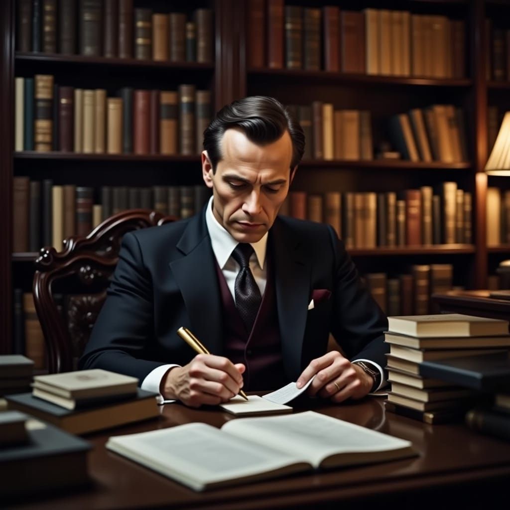 Victorian Scholar in Book-Filled Study