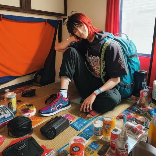 Youthful Camping Trip in Karaoke Room: Pop Art Illustration