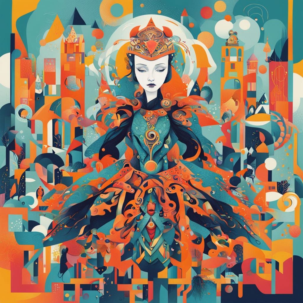 Solarpunk Elf Princess in Abstract Expressionist Style