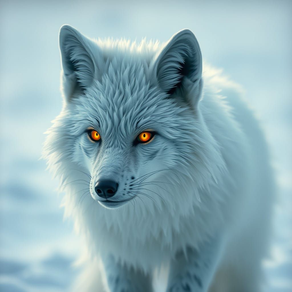 Majestic Ice Fox with Golden Eyes in Cinematic Snowscape