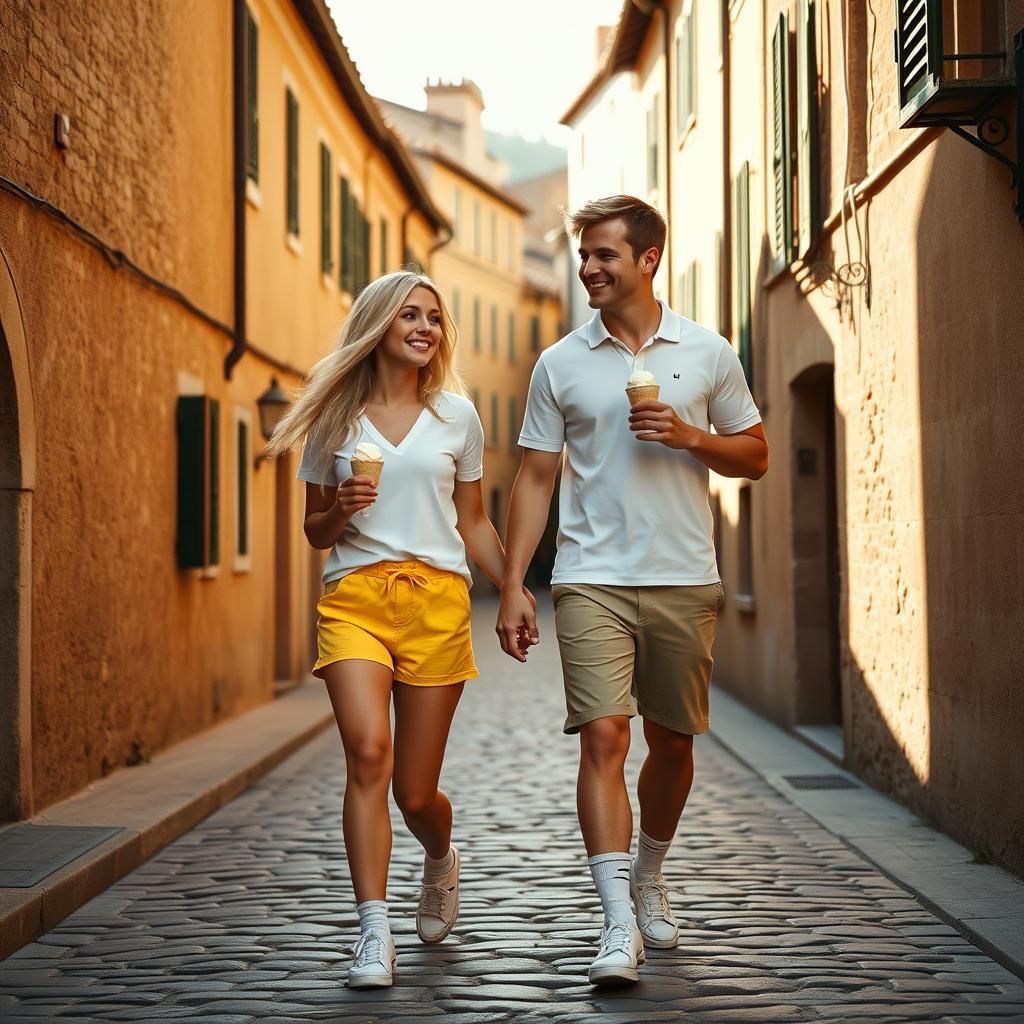 Italian Village Romance: Gelato in Golden Light