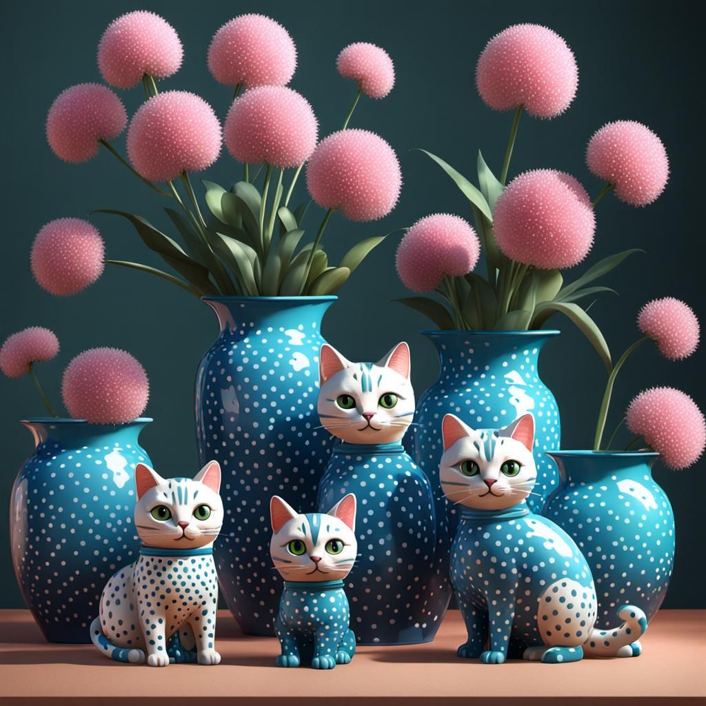 Polkadot Cat Vases: Hyperdetailed Concept Art