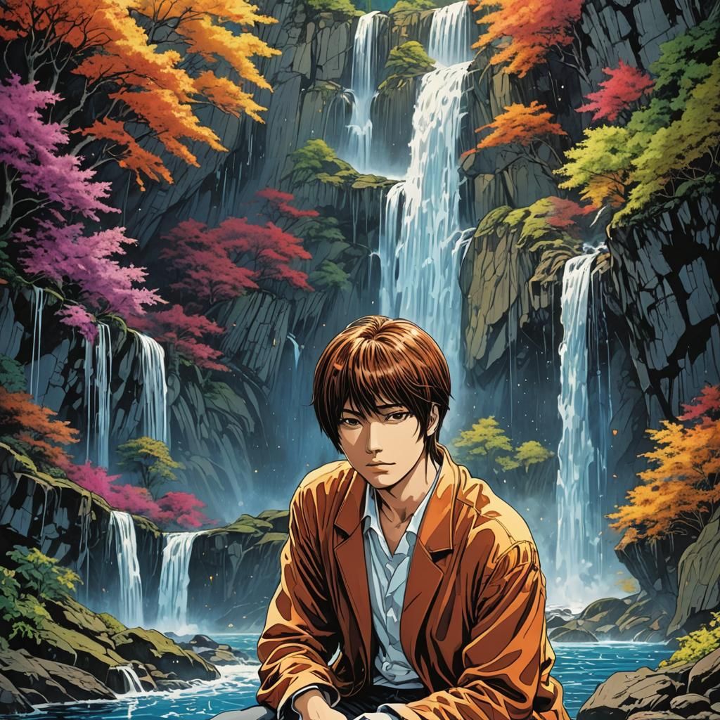 Beautiful Woman at Waterfalls in Kojima Style