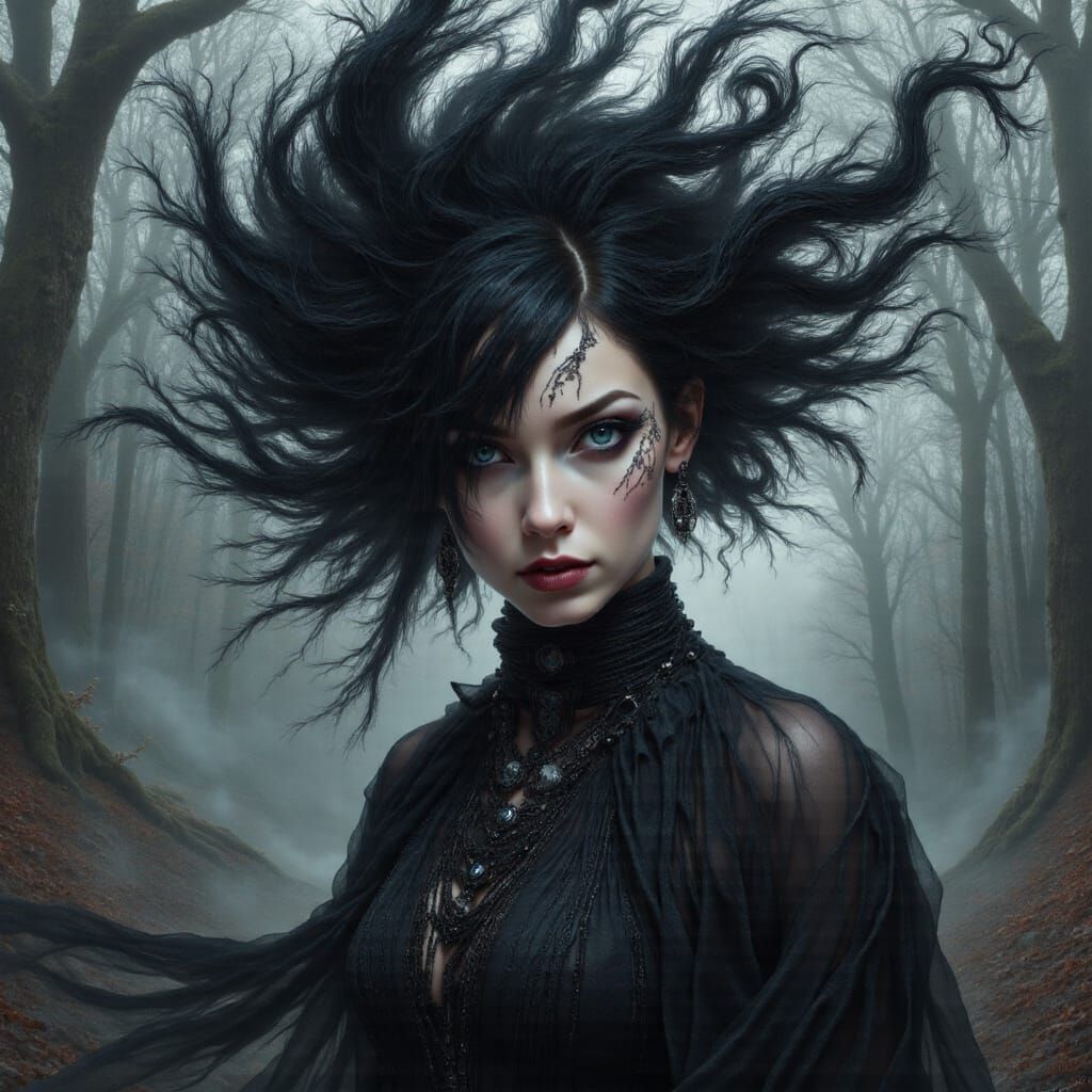 Gothic Woman with Twister Hairstyle