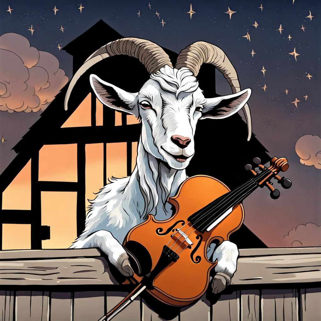 Goat Dreams of Violin on Barn Roof