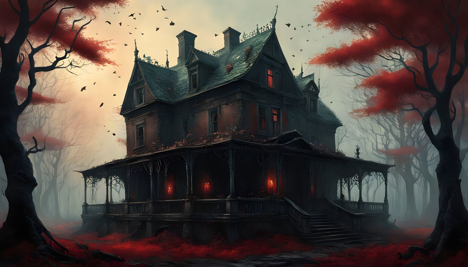 Creepy Garden with Floating Orbs in Beksiński Style