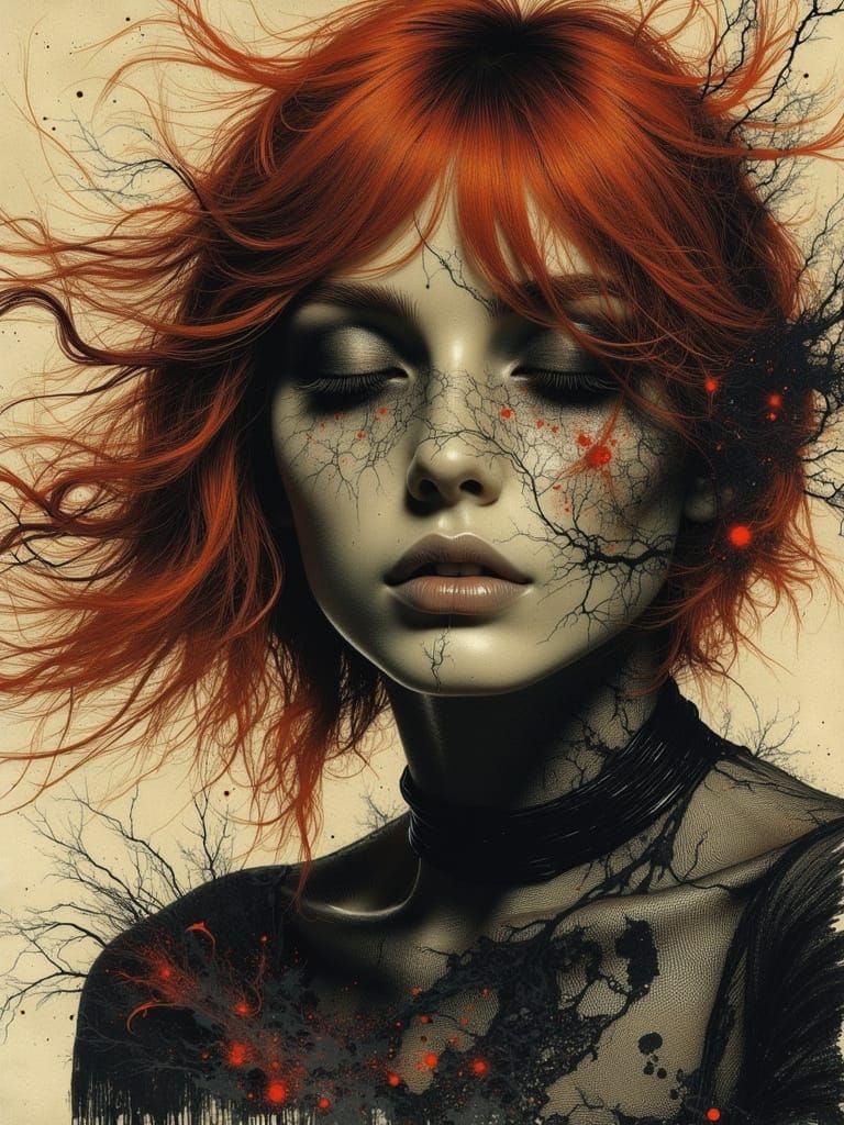 Surreal Gothic Portrait with Abstract Ink Details