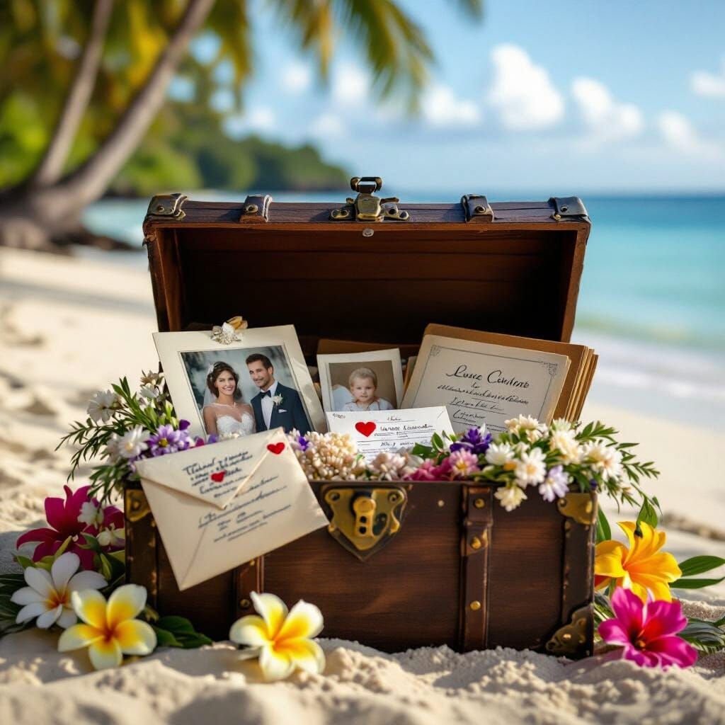 Sentimental Treasures in a Chest on a Tropical Beach