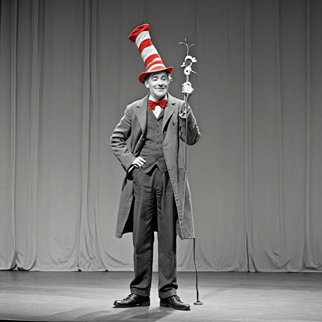 Actor on Stage in Dr. Seuss Style
