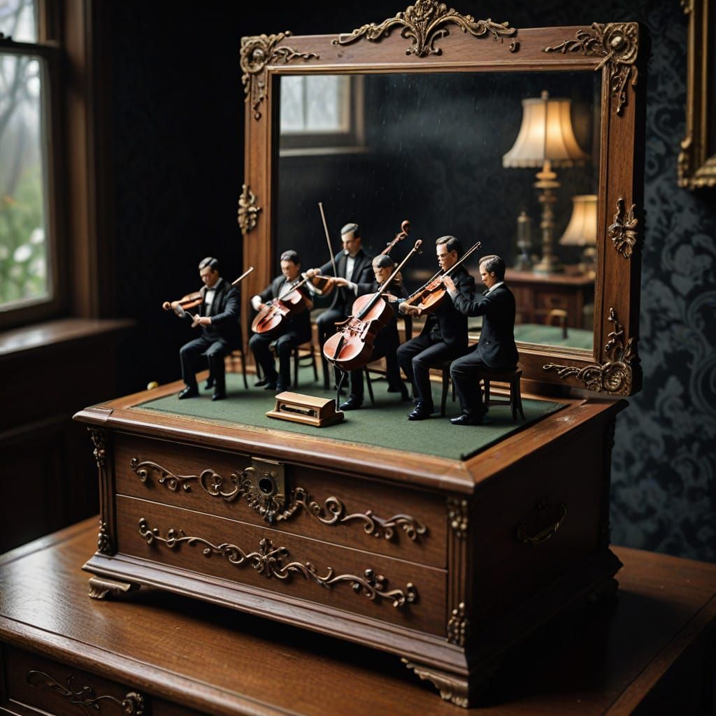 Surreal Miniature Orchestra in a Victorian Music Box