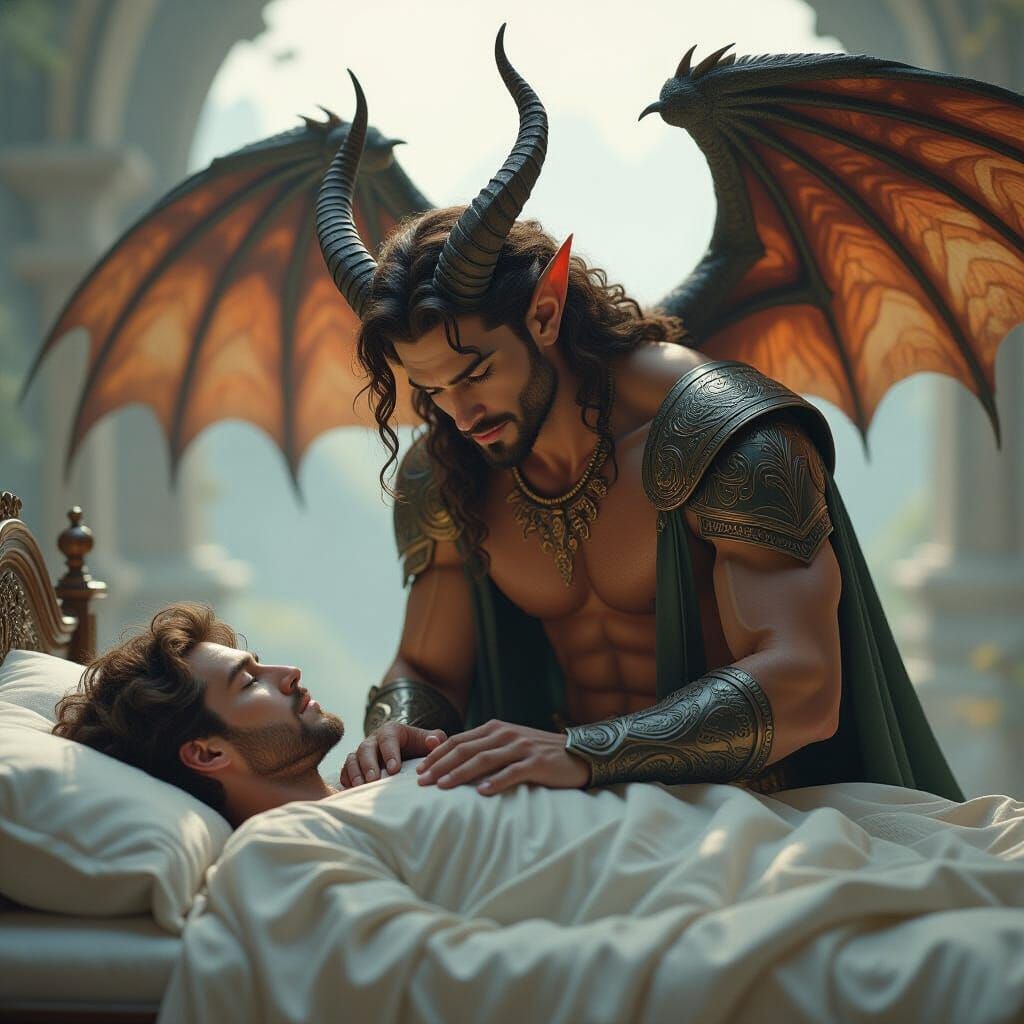 Male Incubus Tends to Sleeping Man in Dramatic Matte Paintin...