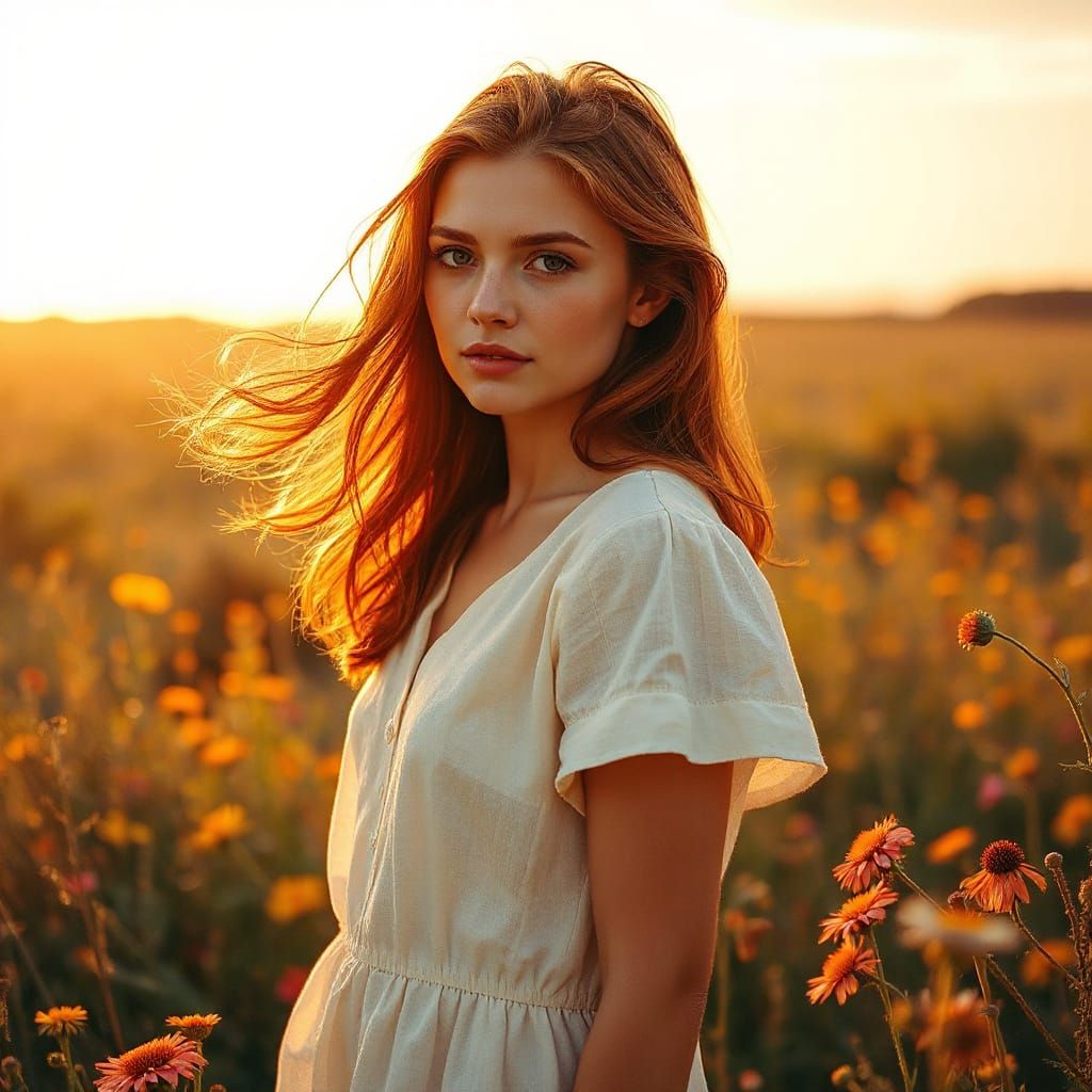 Young Woman in Sunlit Meadow, Razumov Style