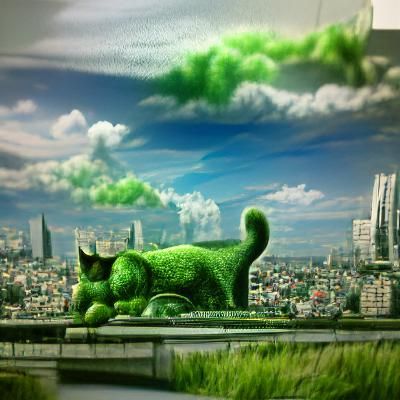 Green Cat in Detailed Matte Painting