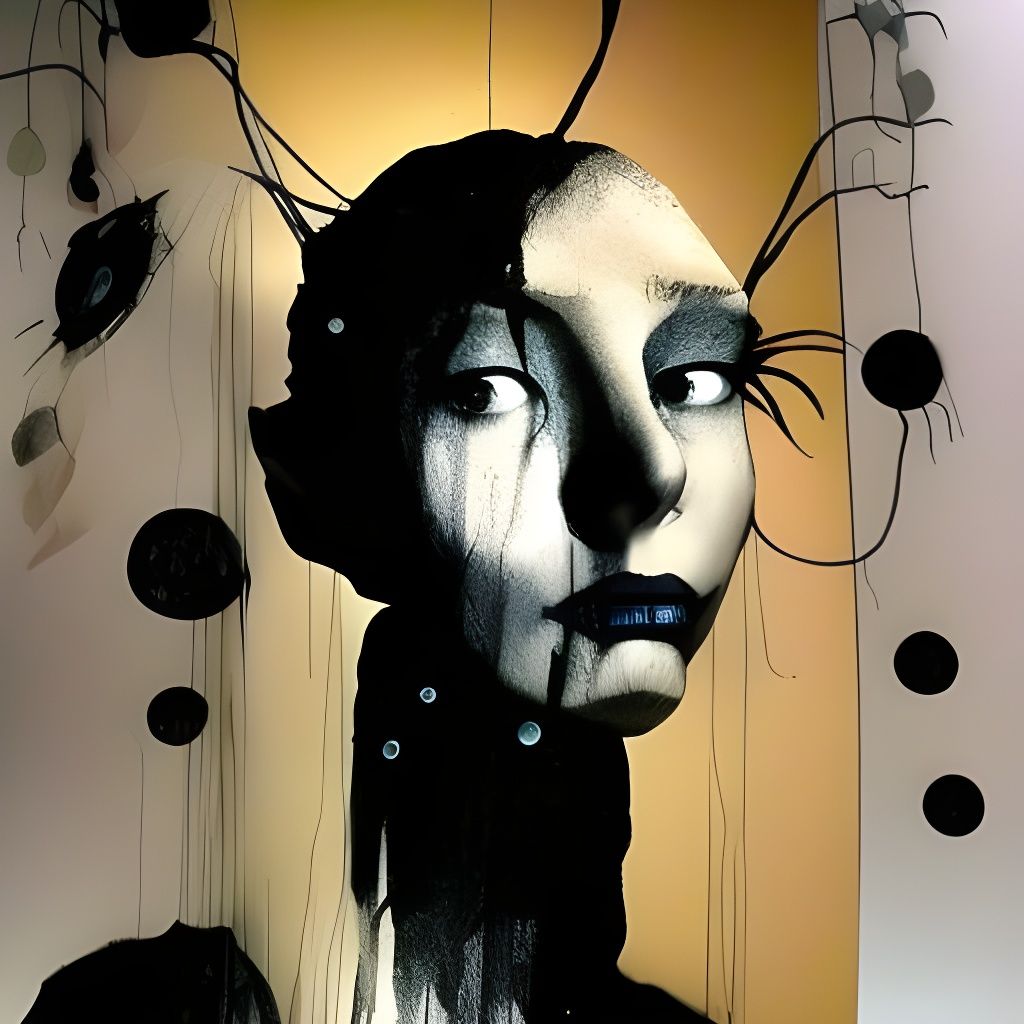 Claymation Woman with Ink Drips in Mixed Media Style