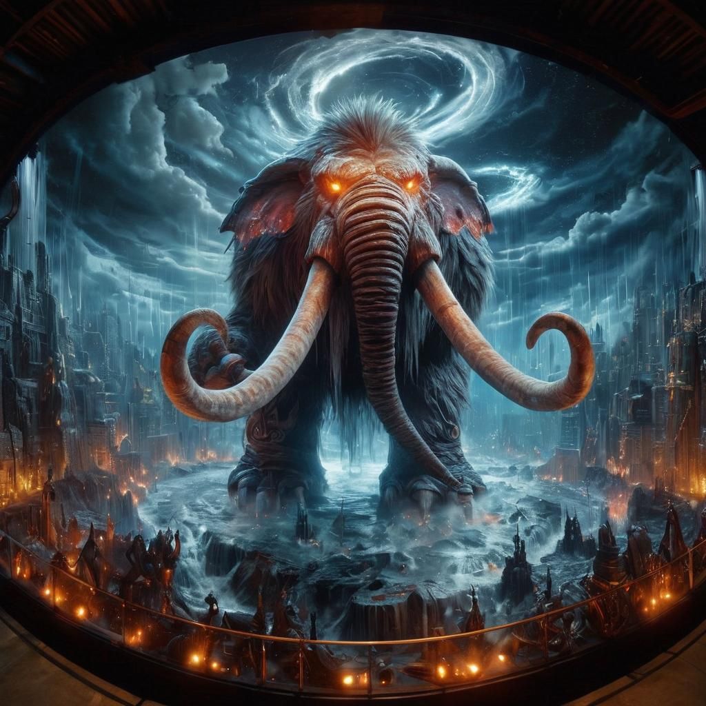 Epic Fantasy Bear Mammoth in Dark Elemental Landscape