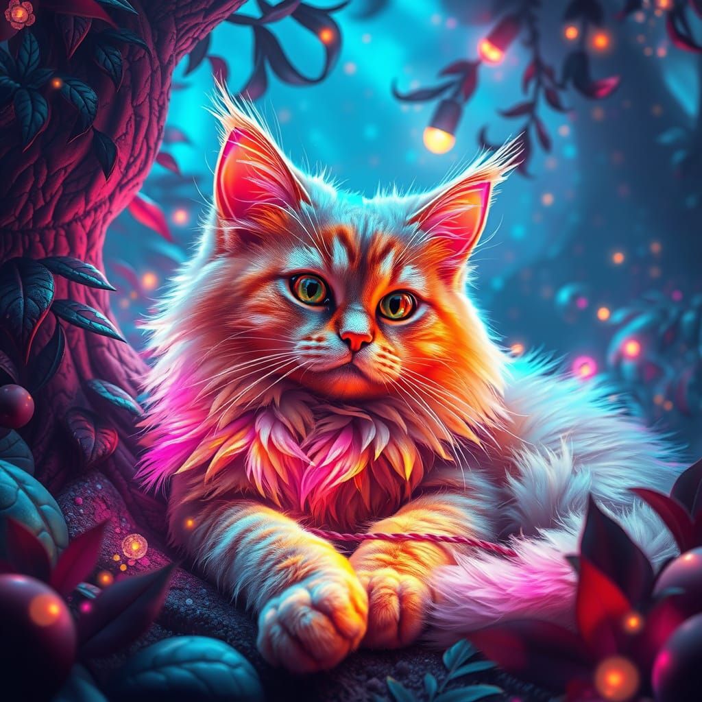 Fluffy colourful cat