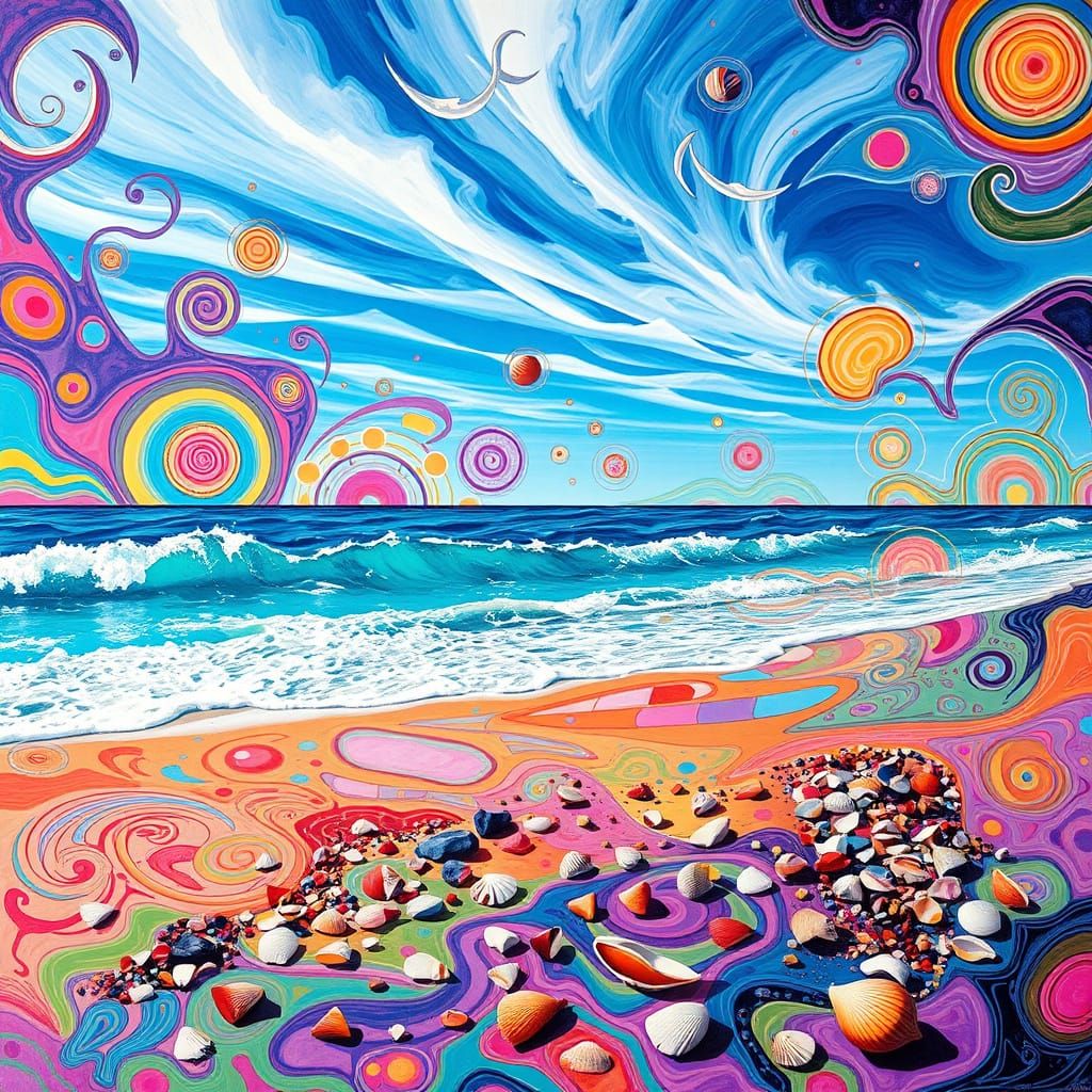 Psychedelic Beach Scene in Vibrant Colors