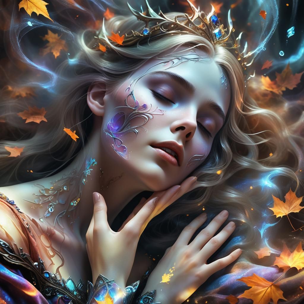 Sleeping Beauty's Eerie Dream: A Hyperrealistic Oil Painting
