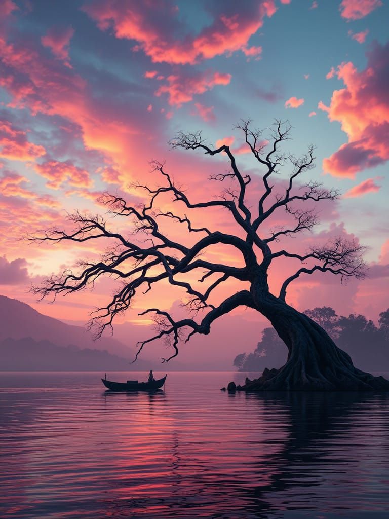 Gnarled Tree Sentinel at Sunset