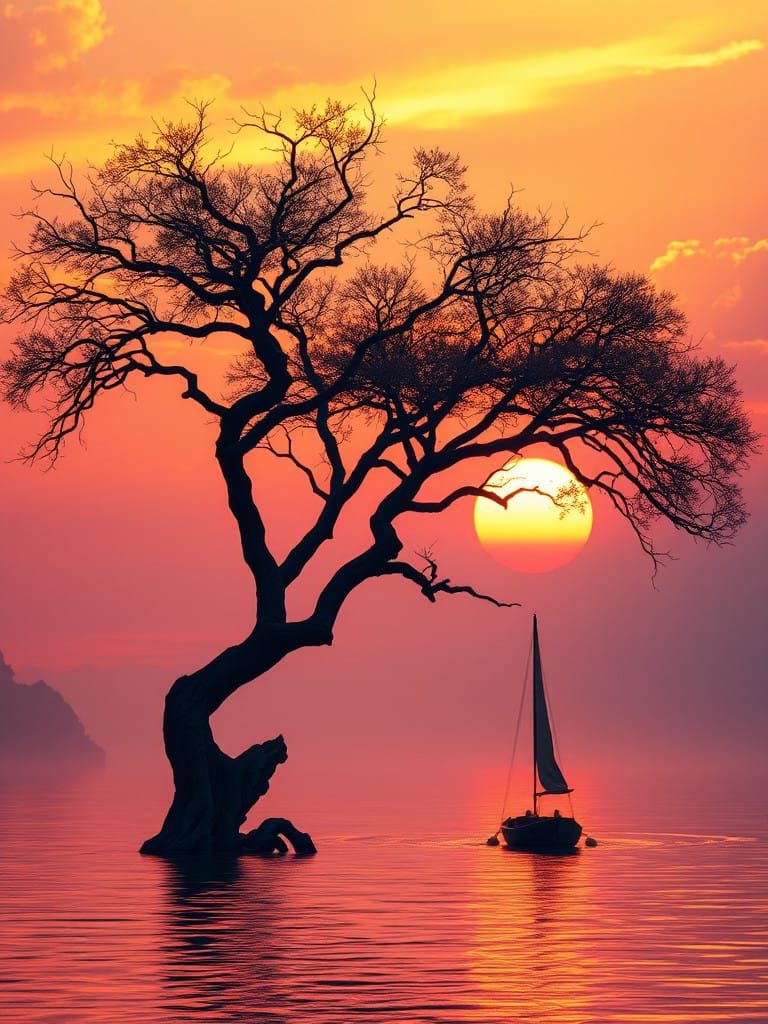 Ethereal Tree Guards Sunset Over Orinoco River