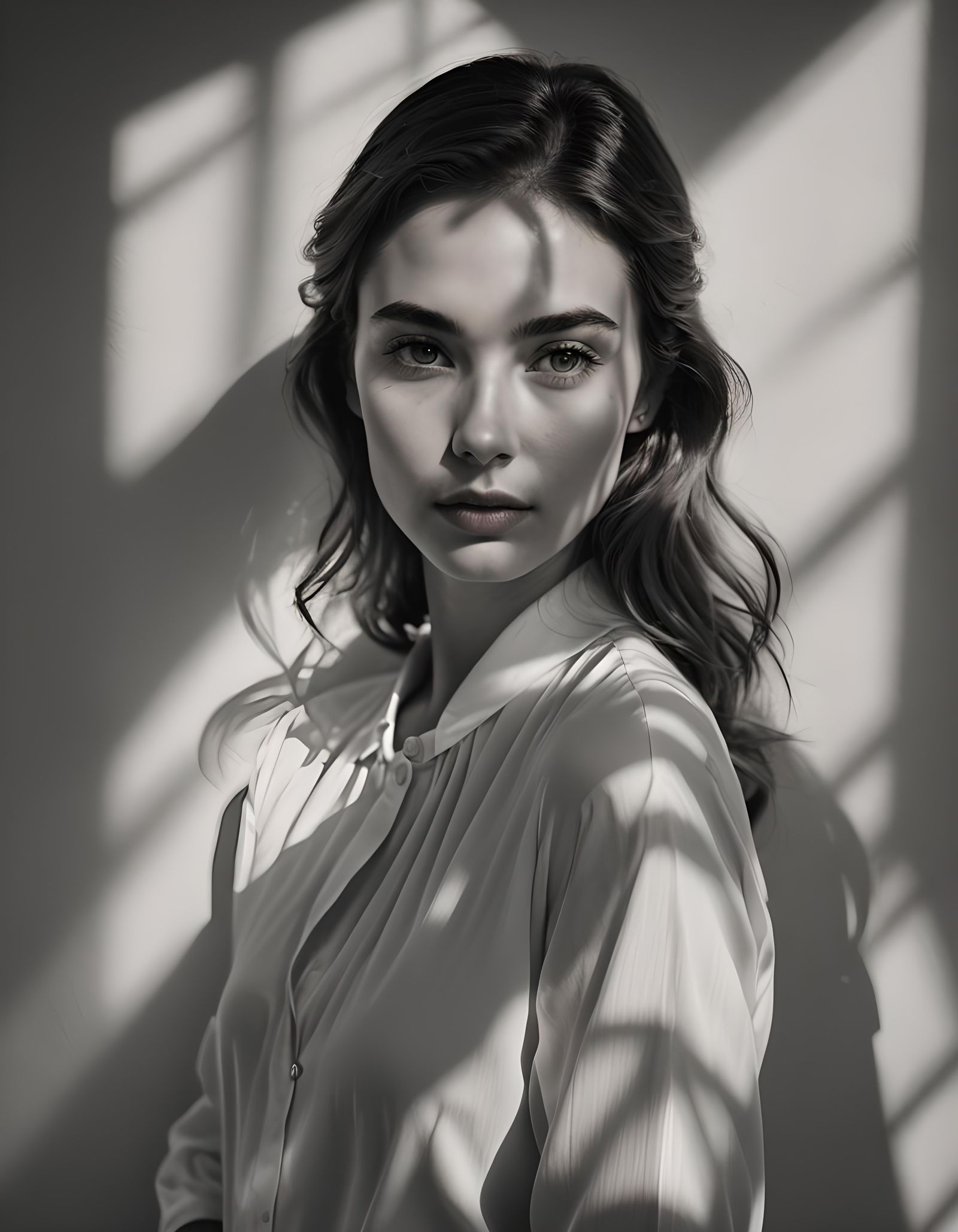 Dramatic Shadow Play in Black and White Portrait