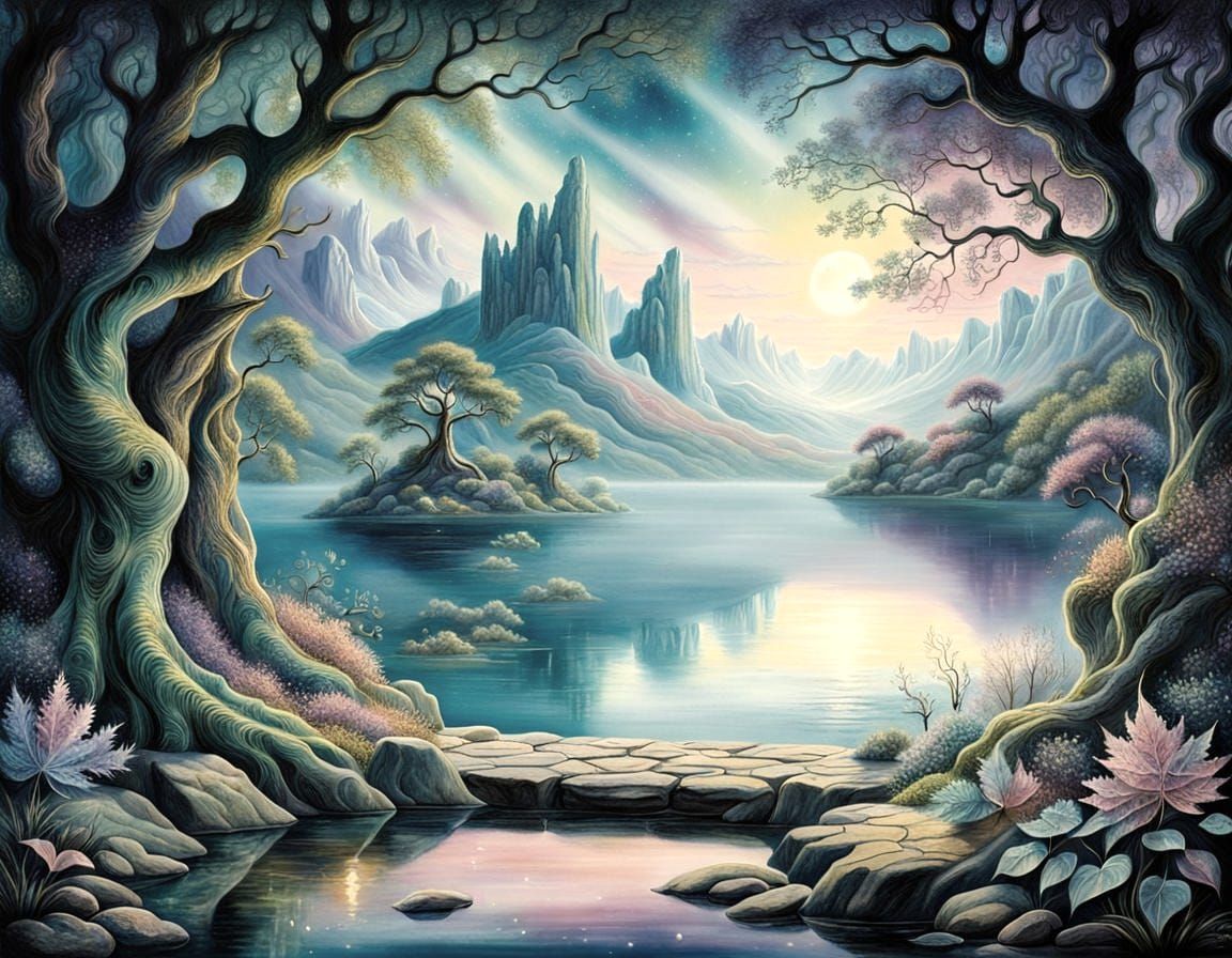 Mystical Portal to a Dreamy Enchanted Landscape in Pastel Hu...