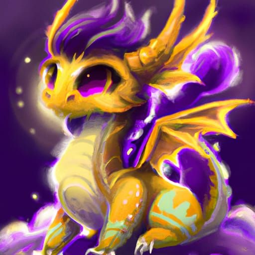 Cute Yellow and Purple Dragon in Digital Art Style