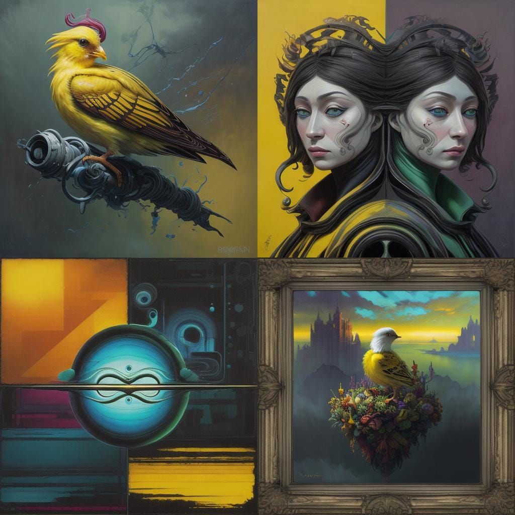 Yellow Chick in Dark Fantasy Collage Art