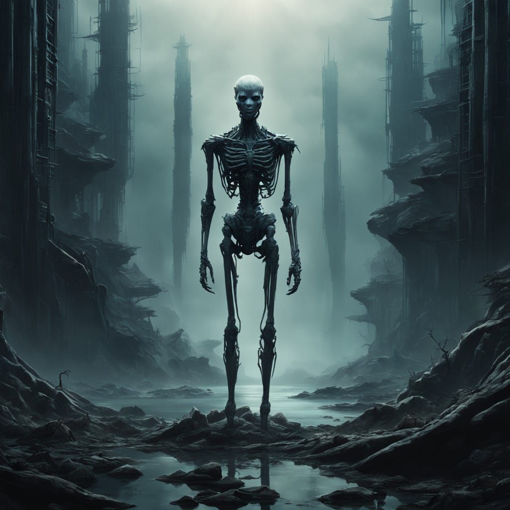 Ethereal Figure in a Haunting, Dark Fantasy Landscape