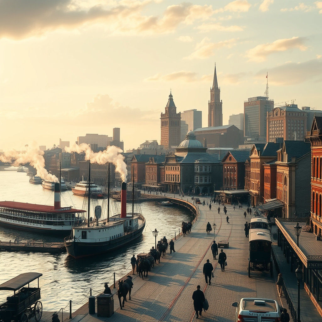 Cincinnati Riverfront, Early 1900s Abstract Scene