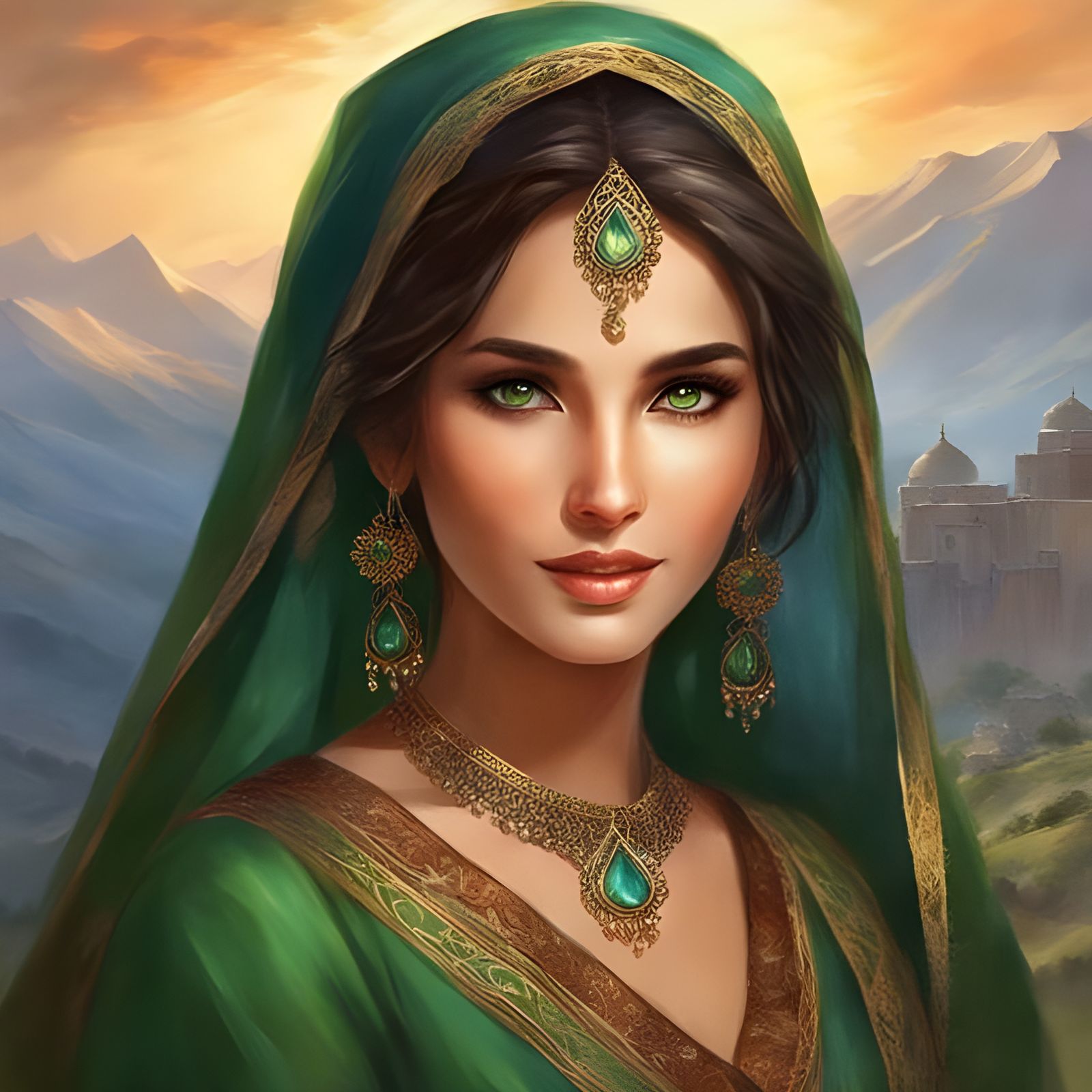 Beautiful Afghan Woman in Traditional Dress by Royo