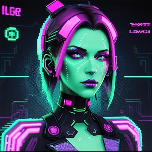 Glitched Cyberpunk Punk Girl AI Avatar in Neon
