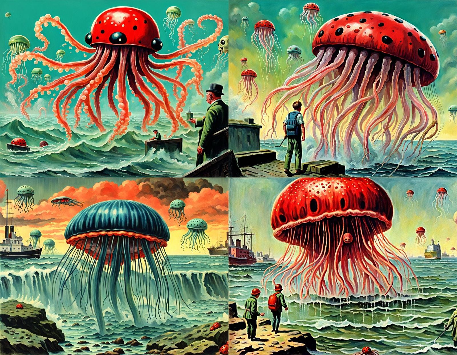 Terrifying Mutant Jellyfish in Ladybird Book Style
