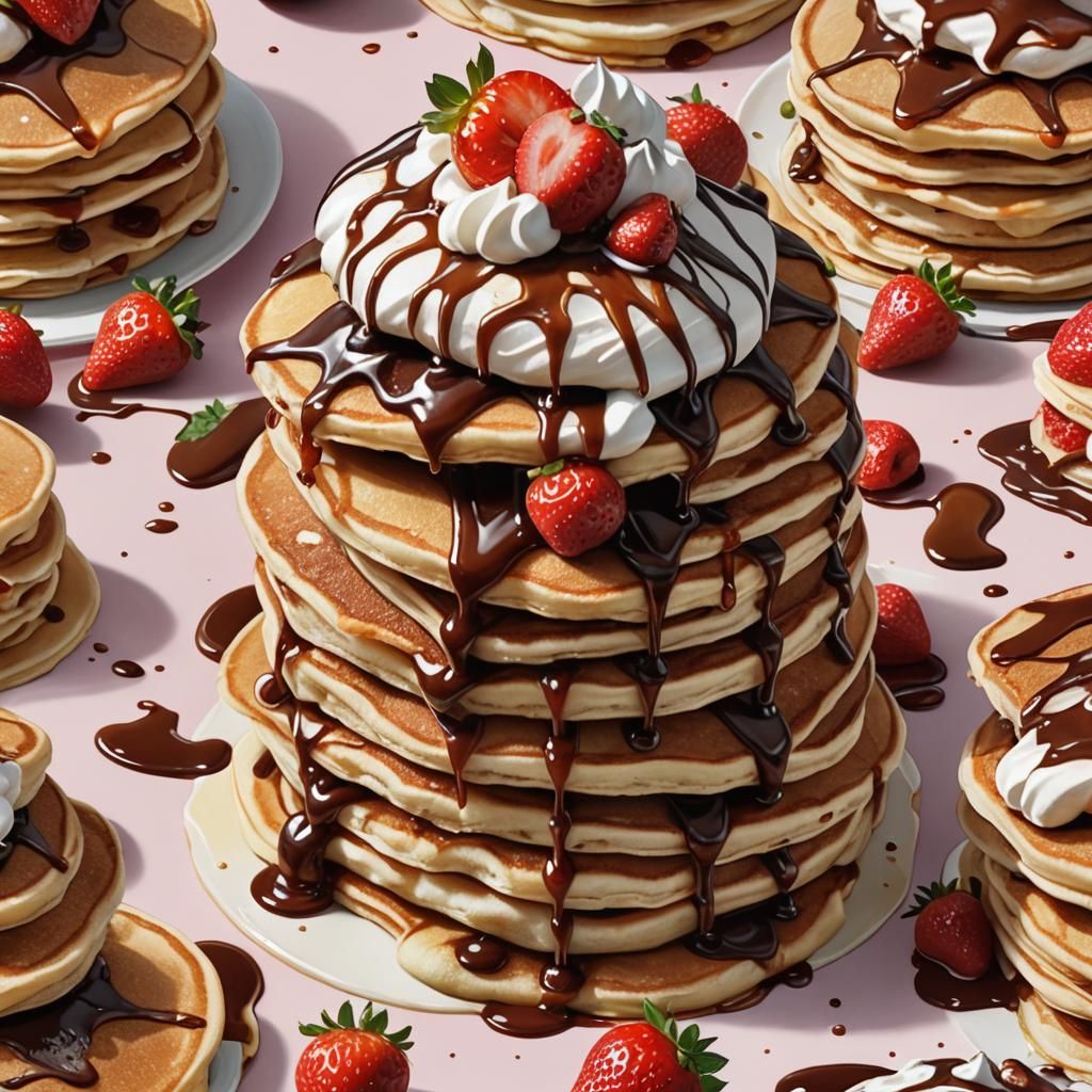 Strawberry Nutella Pancakes in Hyperrealistic Pop Art