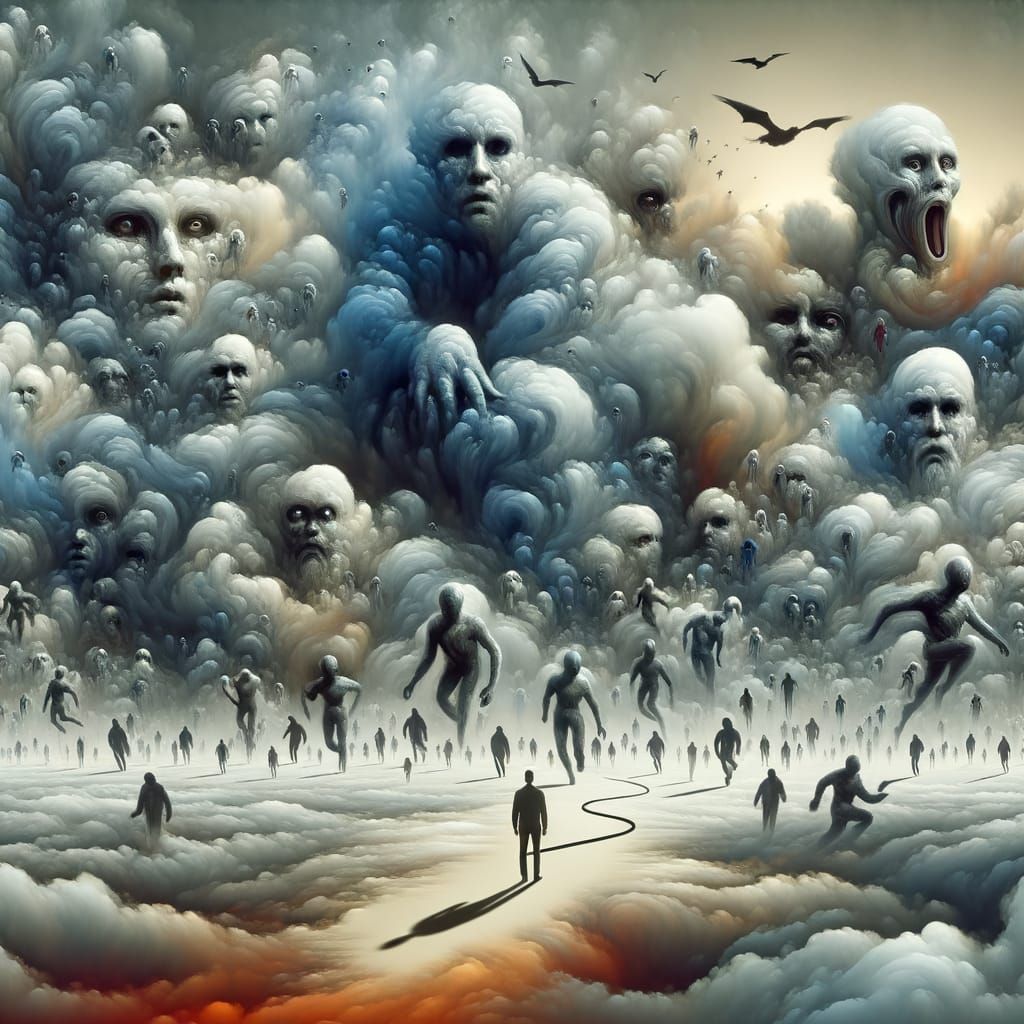 Surreal Scene of Isolation Amidst Deception