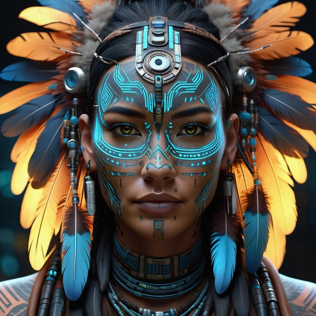 Bioluminescent Girl with Electronic Implants, Digital Art