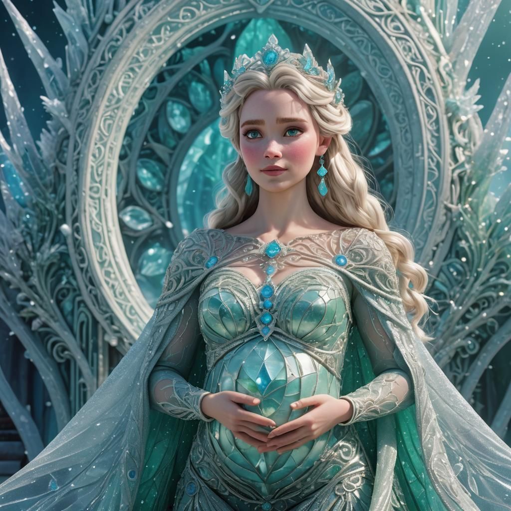 Pregnant Elsa in Ice Palace, 3D Rendered
